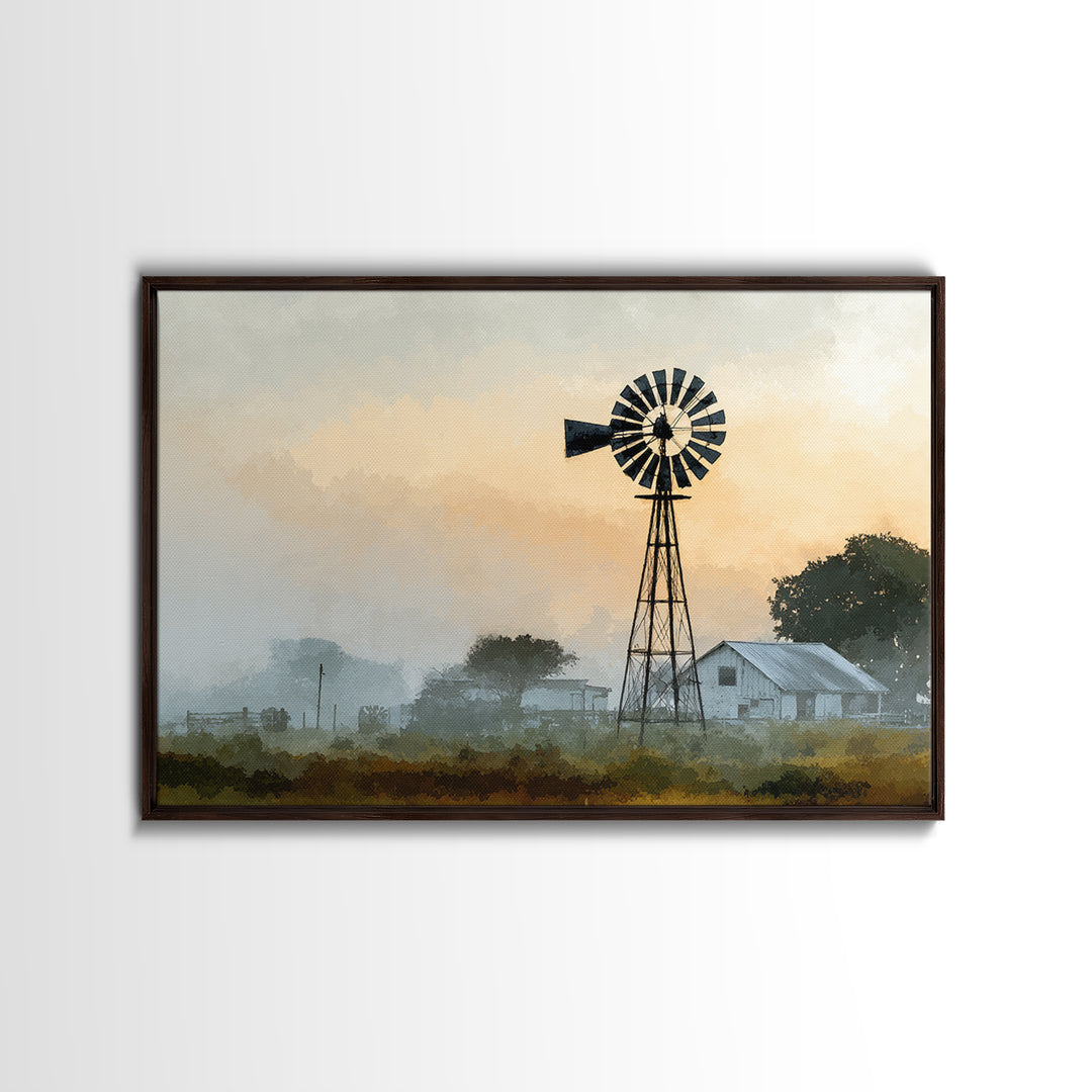 Windmill Silhouette at Sunset Framed Canvas Print, Farmhouse Art, Floral Wall Art, Farmhouse Decor, Fine Art, Harvest, FAR-3x2-45