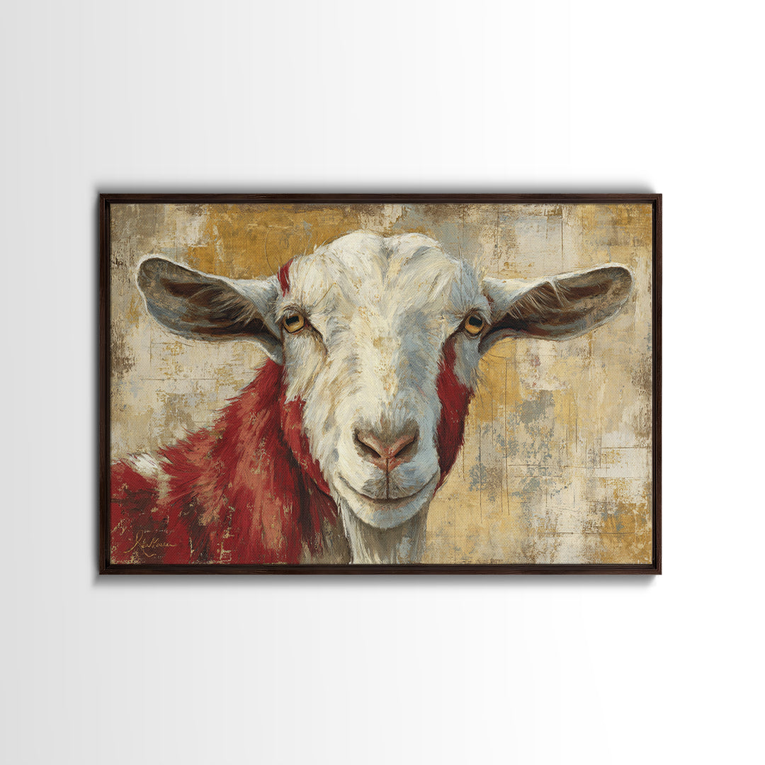 Goat Portrait with Playful Expression Framed Canvas Print, Farmhouse Art, Living Room Decor, Farmhouse Decor, Fine Art, Harvest, FAR-3x2-46