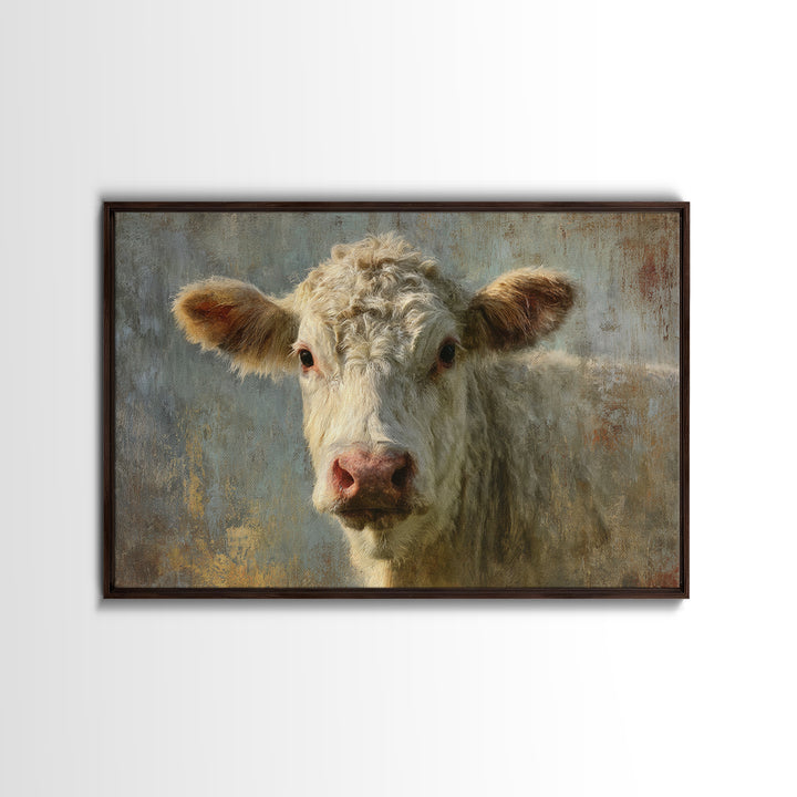White Cow Portrait Canvas Print, Farmhouse Art, Farmhouse Wall Art, Farmhouse Decor, Fine Art, Harvest, Luxury Decor, FAR-3x2-53