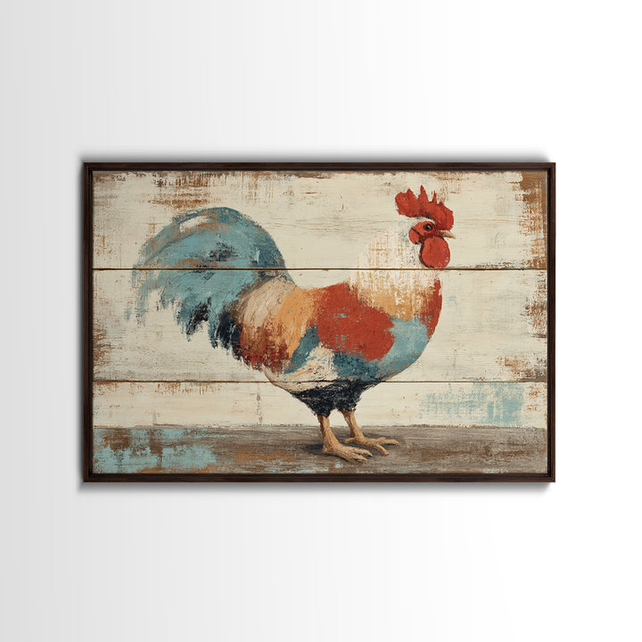 Rooster Painted in Cheerful Folk Colors Canvas Print, Farmhouse Art, Downloadable Art, Farmhouse Decor, Fine Art, Harvest, FAR-3x2-56