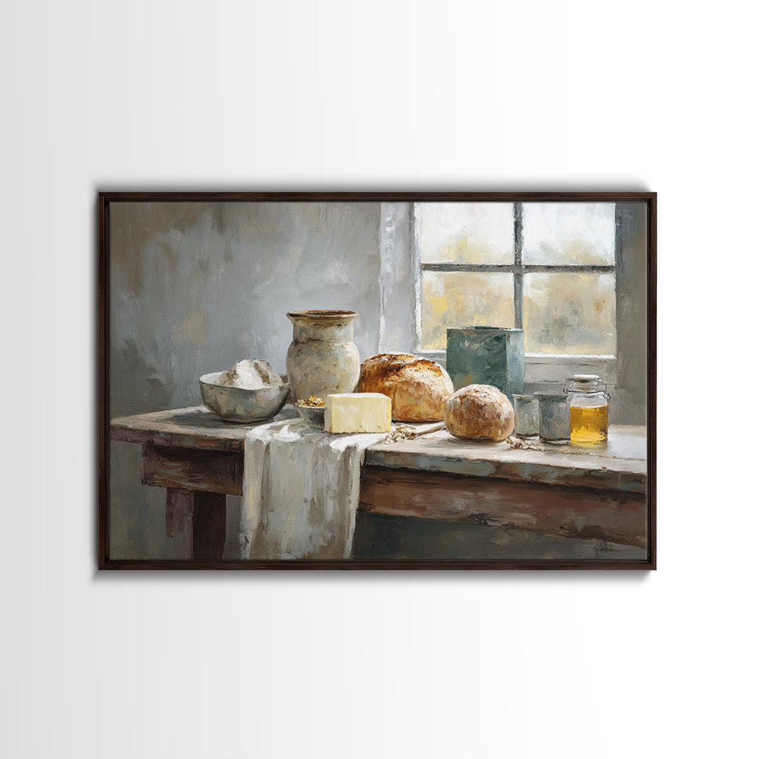 Fresh Bread Honey and Butter Still Life Canvas Print, Farmhouse Art, Landscape Art, Farmhouse Decor, Watercolor Art, Harvest, FAR-3x2-76