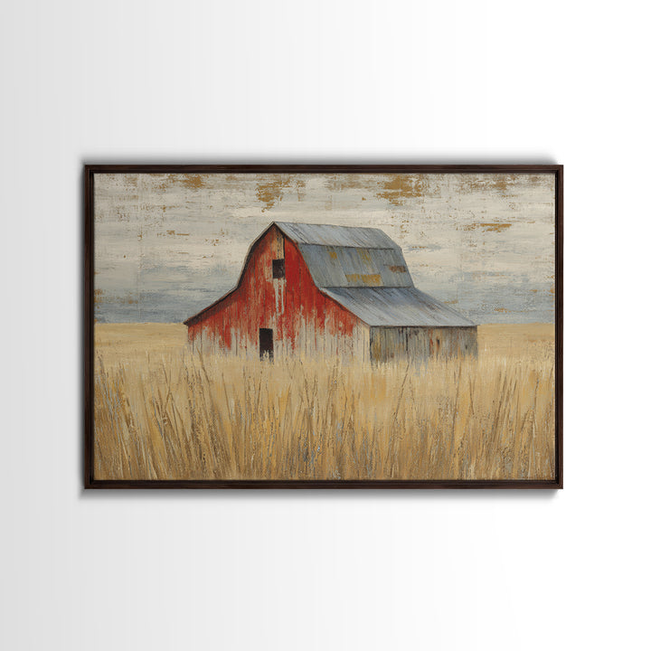 Rustic Barn in Golden Field Light Framed Canvas Print, Farmhouse Art, Botanical Prints, Farmhouse Decor, Fine Art, Harvest, FAR-3x2-78