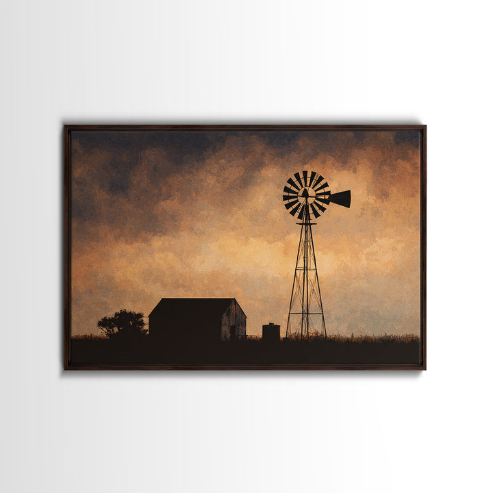 Windmill Silhouette at Sunset Canvas Print, Farmhouse Art, Downloadable Art, Farmhouse Decor, Fine Art, Harvest, FAR-3x2-93