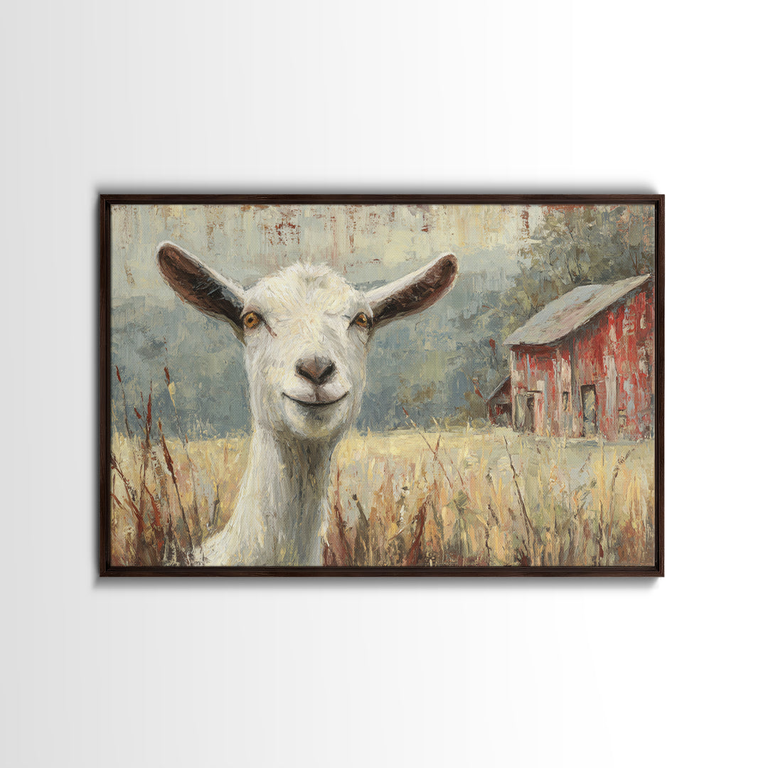 Goat Portrait with Playful Expression Canvas Print, Farmhouse Art, Black Wall Art, Farmhouse Decor, Fine Art, Harvest, FAR-3x2-94
