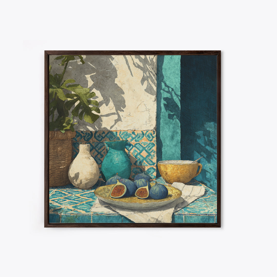 Figs on Ceramic Plate Framed Canvas Print, French Country Art, Farmhouse Wall Decor, Farmhouse Decor, Abstract Art, Country, FCA-1x1-16