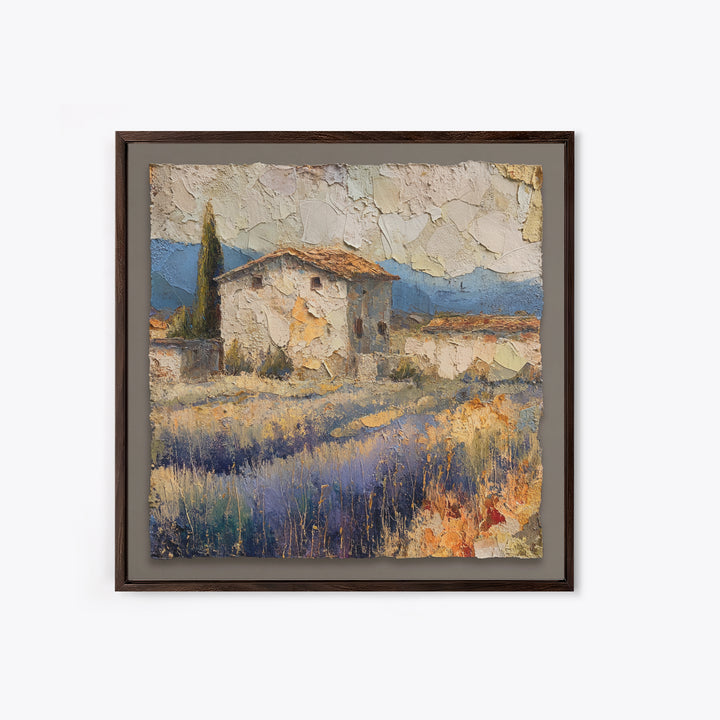 Lavender Field with Distant Stone Farmhouse Canvas Print, French Country Art, Landscape Painting, Farmhouse Decor, Country, FCA-1x1-25