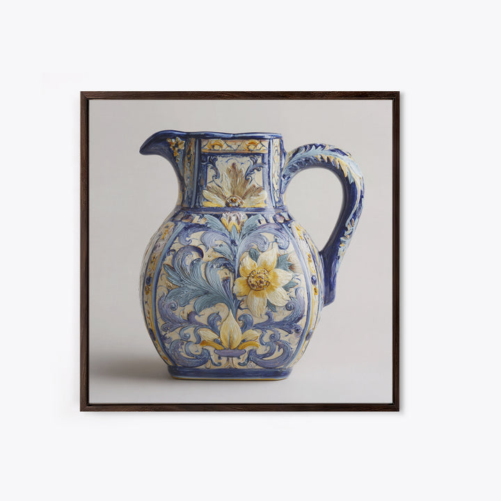 Blue and White Ceramic Pitcher Framed Canvas Print, French Country Art, Farmhouse Decor, Oil Painting, Country, FCA-1x1-27