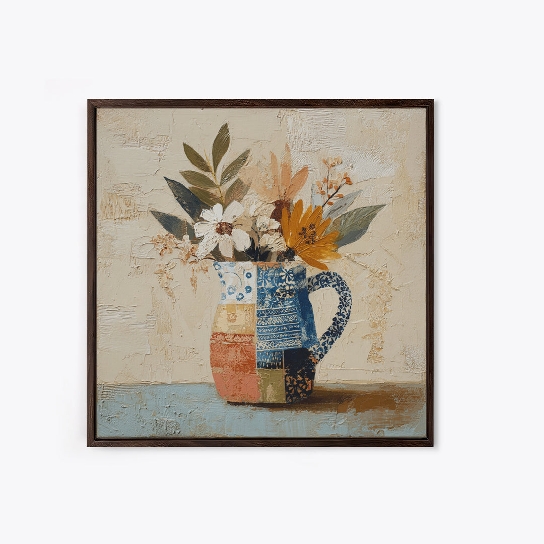 Blue and White Ceramic Pitcher Canvas Print, French Country Art, Oil Painting, Farmhouse Decor, Country, Digital Art Prints, FCA-1x1-3