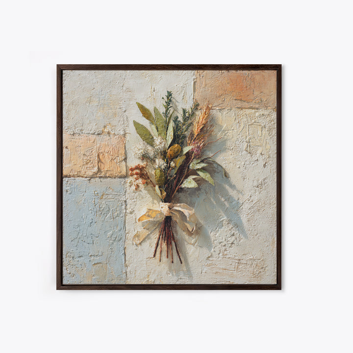 Farmhouse Kitchen Herbs Tied Framed Canvas Print, French Country Art, Digital Art Prints, Farmhouse Decor, Oil Painting, FCA-1x1-37