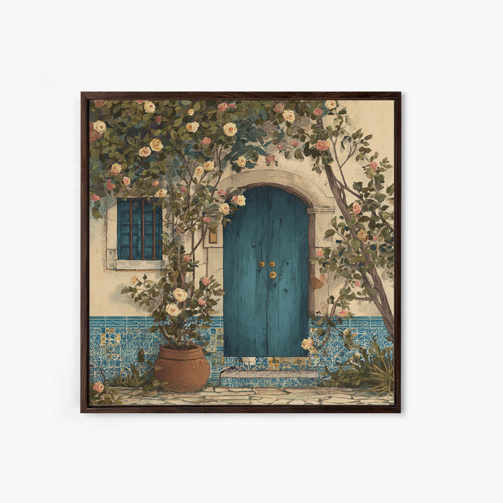 Rustic Door Covered Framed Canvas Print, French Country Art, Floral Wall Art, Farmhouse Decor, Fine Art, Country, Gallery Decor, FCA-1x1-41