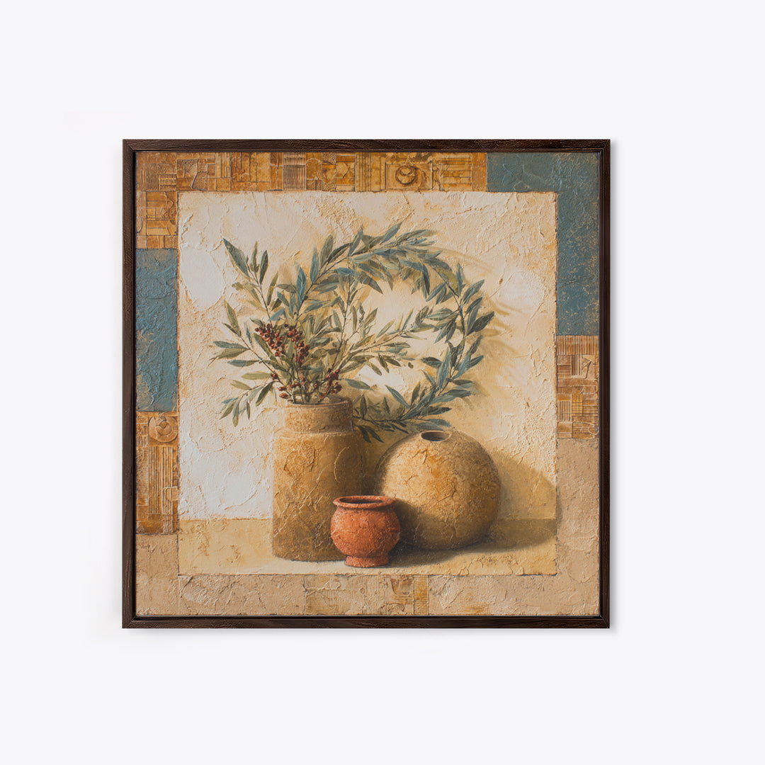 Olive Branch Wreath on Cream Ground Canvas Print, French Country Art, Farmhouse Wall Decor, Farmhouse Decor, Country, FCA-1x1-46