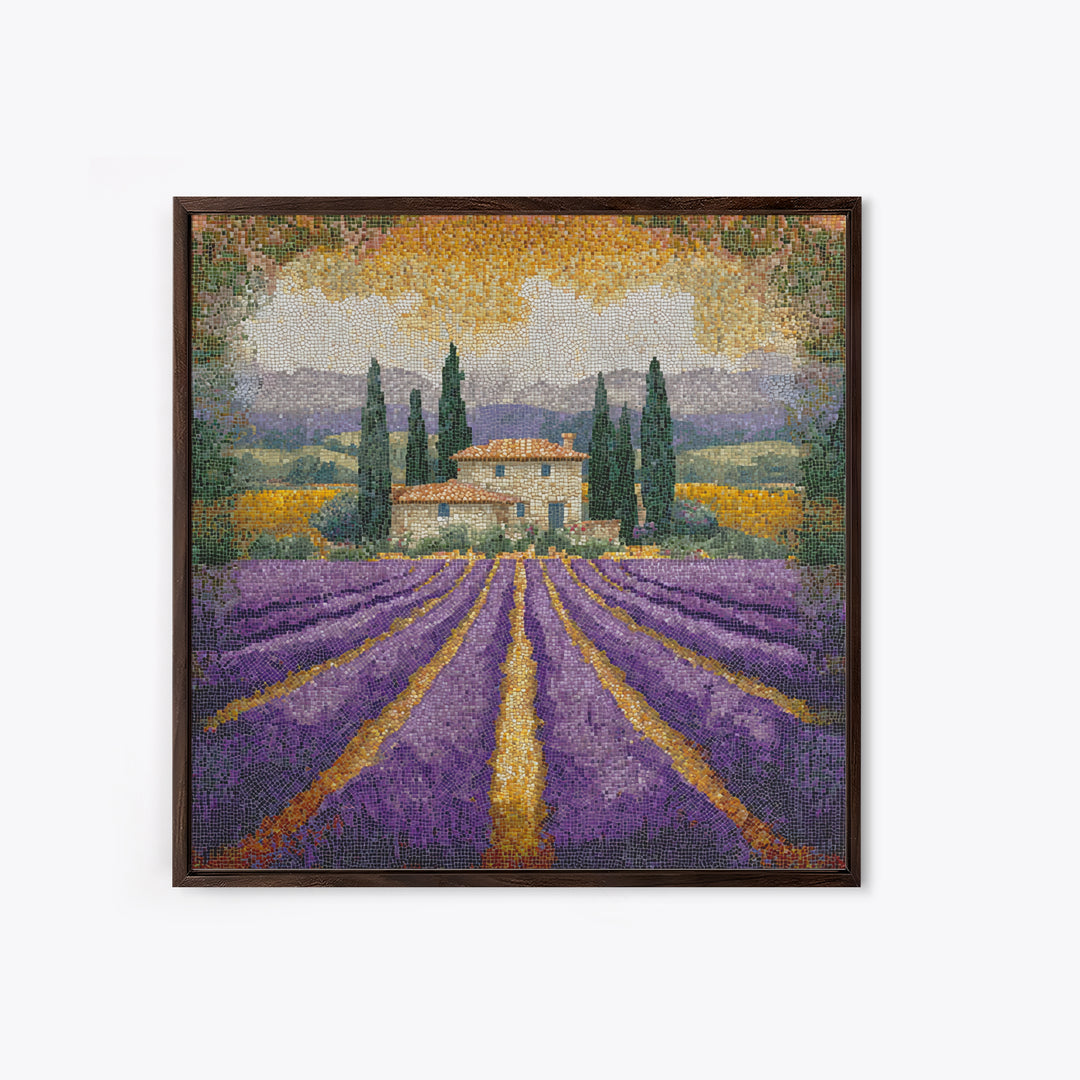 Lavender Field with Distant Stone Farmhouse Canvas Print, French Country Art, Landscape Painting, Farmhouse Decor, Country, FCA-1x1-49