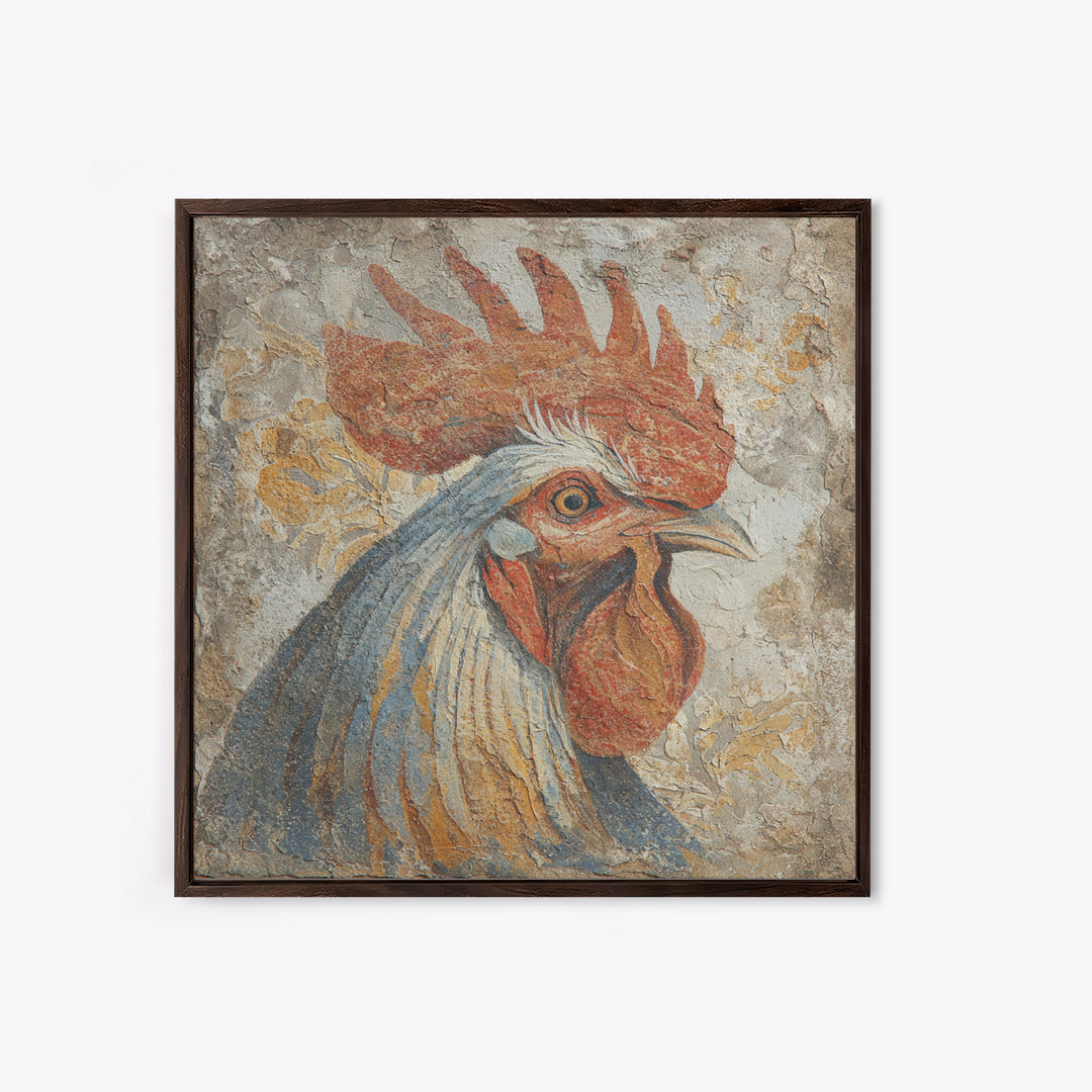 Rooster Portrait in Rustic French Palette Canvas Print, French Country Art, Botanical Prints, Farmhouse Decor, Country, FCA-1x1-50