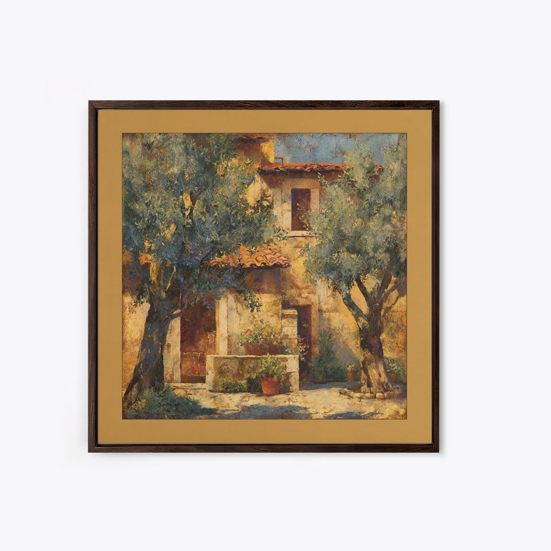 Sunlit Provence Olive Grove Framed Canvas Print, French Country Art, Eclectic Wall Art, Farmhouse Decor, Fine Art, Country, FCA-1x1-53