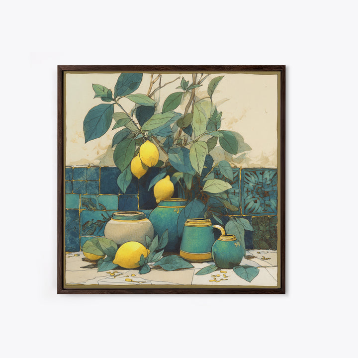 Aged Botanical Plate of Lemons and Leaves Canvas Print, French Country Art, Botanical Wall Art, Farmhouse Decor, Country, FCA-1x1-60