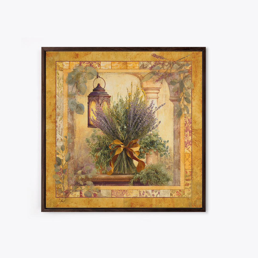 Farmhouse Kitchen Herbs Tied Framed Canvas Print, French Country Art, Digital Art Prints, Farmhouse Decor, Oil Painting, FCA-1x1-61