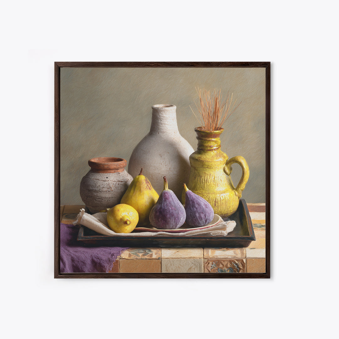 Figs on Ceramic Plate Framed Canvas Print, French Country Art, Farmhouse Wall Decor, Farmhouse Decor, Abstract Art, Country, FCA-1x1-64