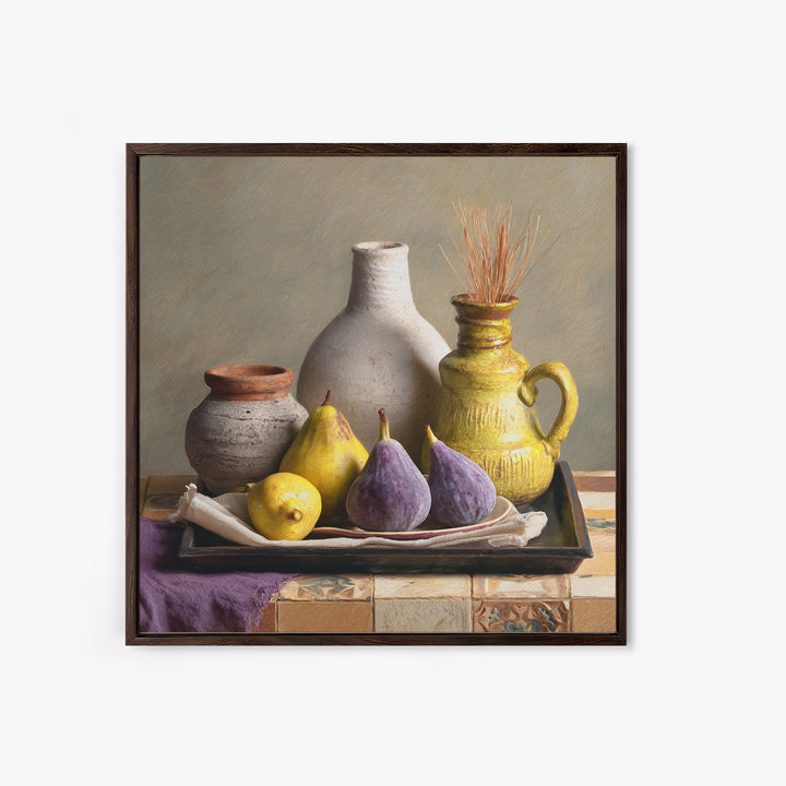Figs on Ceramic Plate Framed Canvas Print, French Country Art, Farmhouse Wall Decor, Farmhouse Decor, Abstract Art, Country, FCA-1x1-64