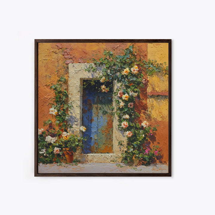 Rustic Door Covered Framed Canvas Print, French Country Art, Floral Wall Art, Farmhouse Decor, Fine Art, Country, Gallery Decor, FCA-1x1-65