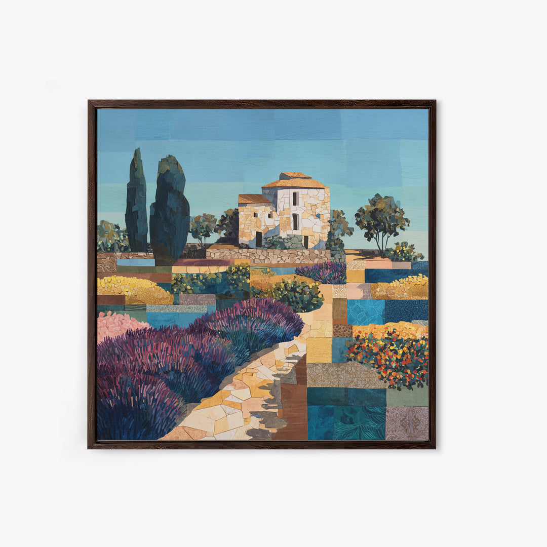 Lavender Field with Distant Stone Farmhouse Canvas Print, French Country Art, Downloadable Art, Farmhouse Decor, Country, FCA-1x1-73