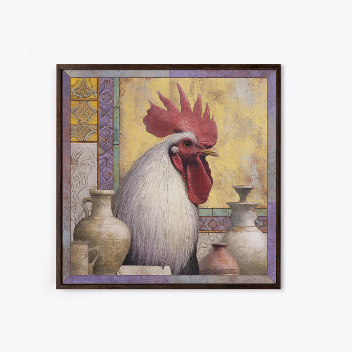 Rooster Portrait in Rustic French Palette Canvas Print, French Country Art, Eclectic Wall Art, Farmhouse Decor, Country, FCA-1x1-74