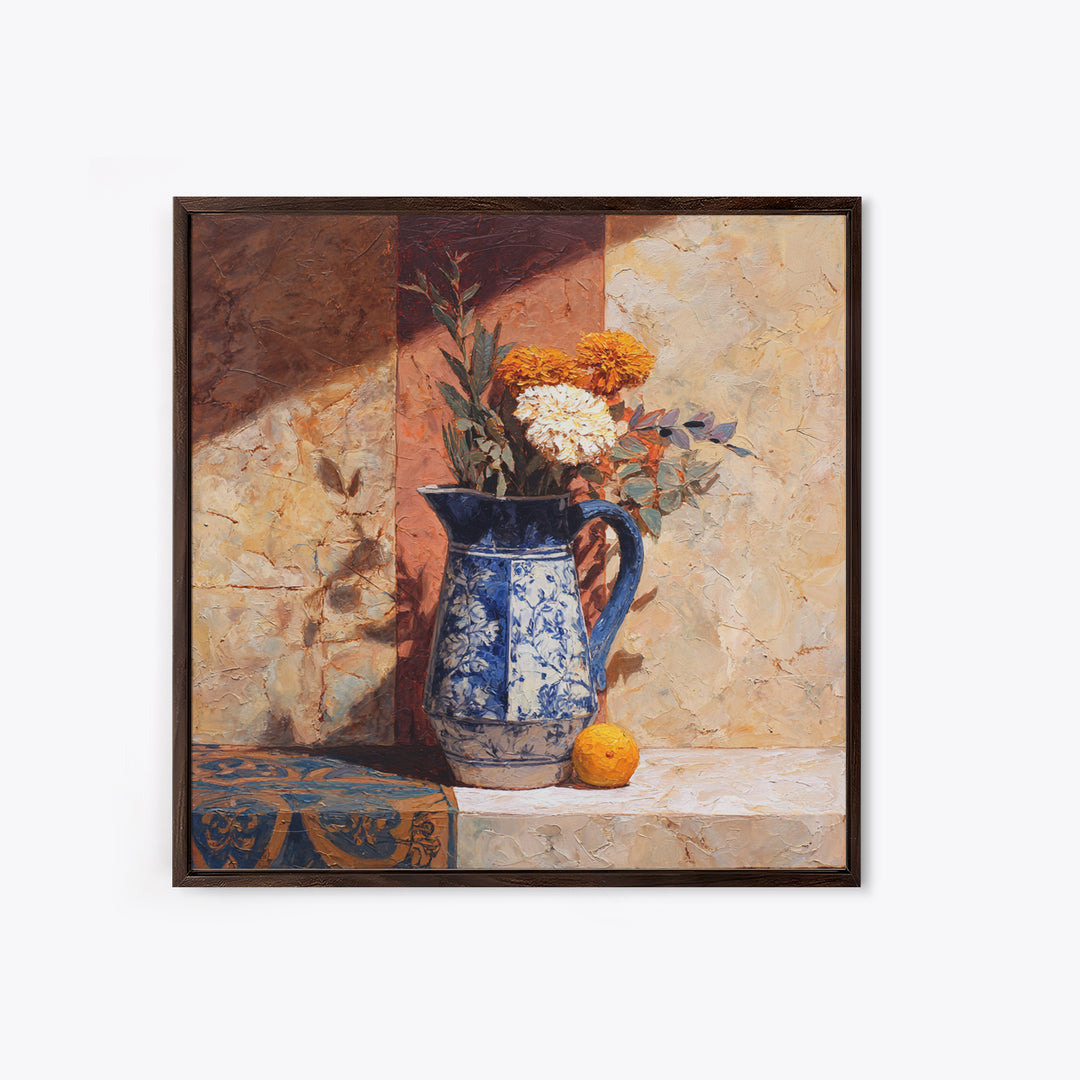 Blue and White Ceramic Pitcher Canvas Print, French Country Art, Digital Download Art, Farmhouse Decor, Fine Art, Country, FCA-1x1-75