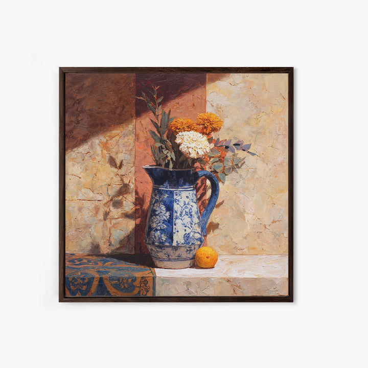 Blue and White Ceramic Pitcher Canvas Print, French Country Art, Digital Download Art, Farmhouse Decor, Fine Art, Country, FCA-1x1-75