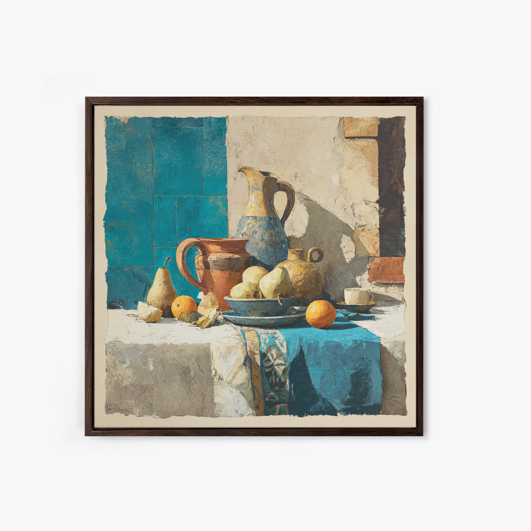 Pear Still Life on Linen Tablecloth Canvas Print, French Country Art, French Country, Farmhouse Decor, Abstract Art, Country, FCA-1x1-76
