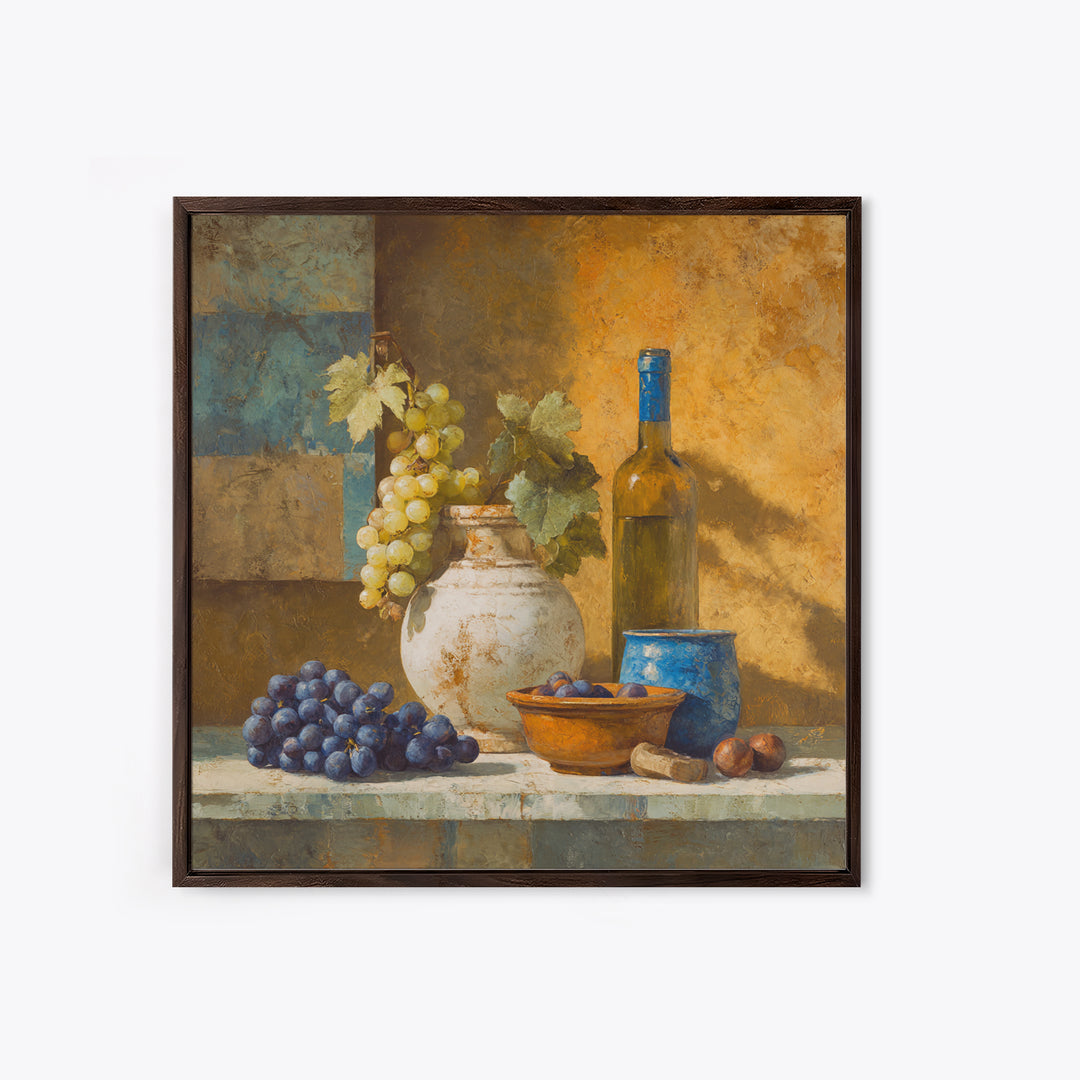 Grapes and Wine Still Life Canvas Print, French Country Art, Digital Download Art, Farmhouse Decor, Fine Art, Country, FCA-1x1-81