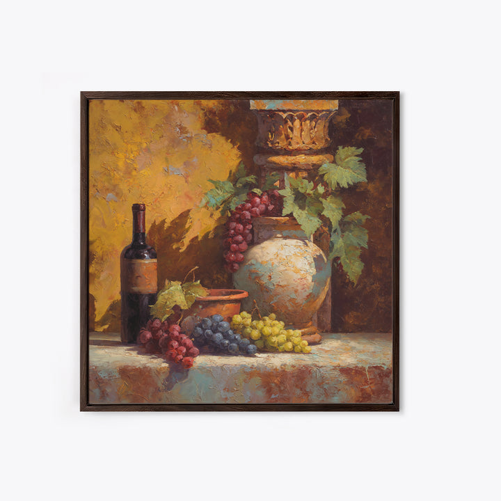 Grapes and Wine Still Life Canvas Print, French Country Art, Coastal Wall Art, Farmhouse Decor, Country, Above Bed Art, FCA-1x1-9