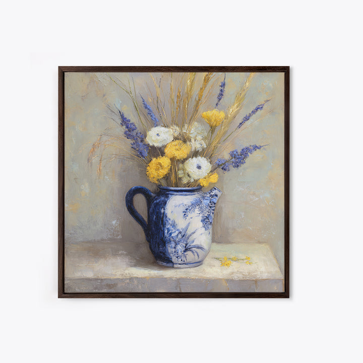 Blue and White Ceramic Pitcher Canvas Print, French Country Art, Farmhouse Decor, Oil Painting, Country, Digital Wall Art, FCA-1x1-99