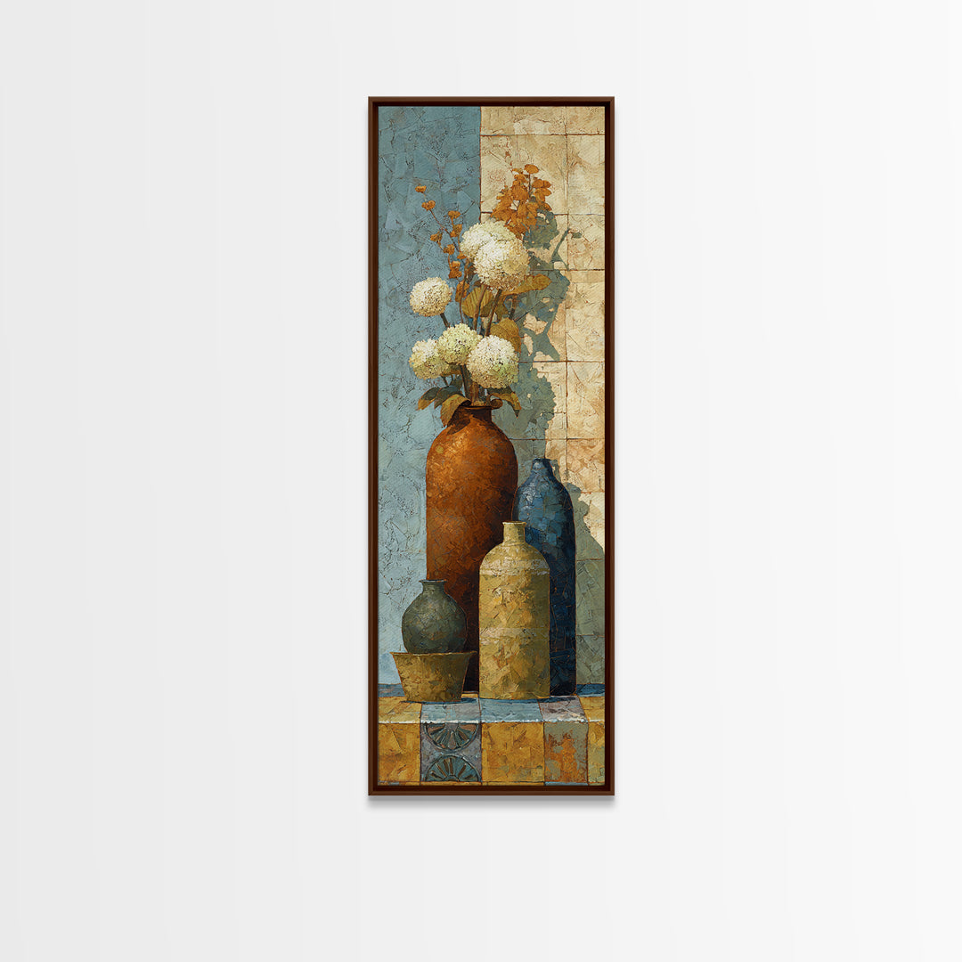 Antique Copper Pot and Flowers Still Life Canvas Print, French Country Art, Botanical Wall Art, Farmhouse Decor, Watercolor Art, FCA-1x3-12