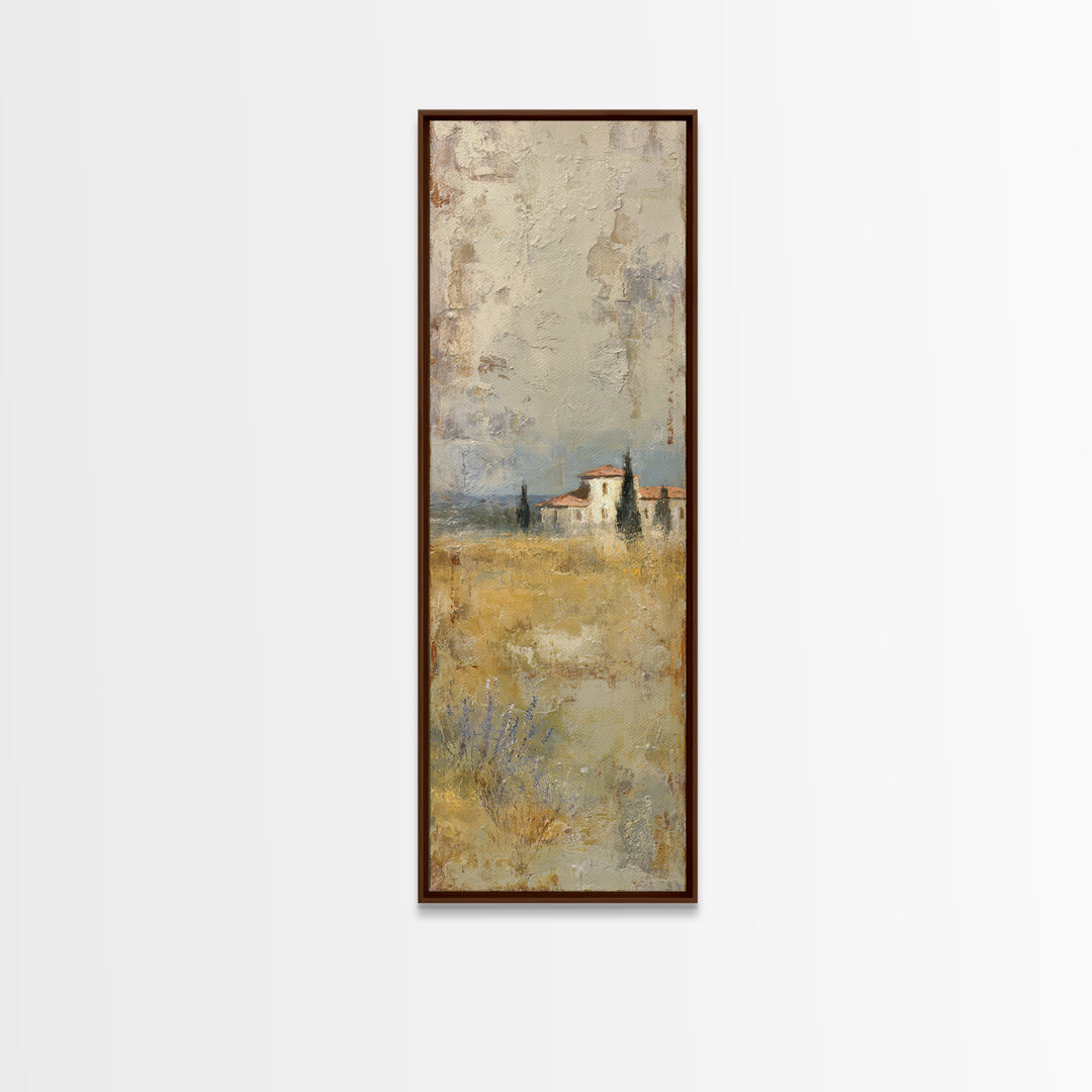 Lavender Field with Distant Stone Farmhouse Canvas Print, French Country Art, Landscape Painting, Farmhouse Decor, Country, FCA-1x3-13