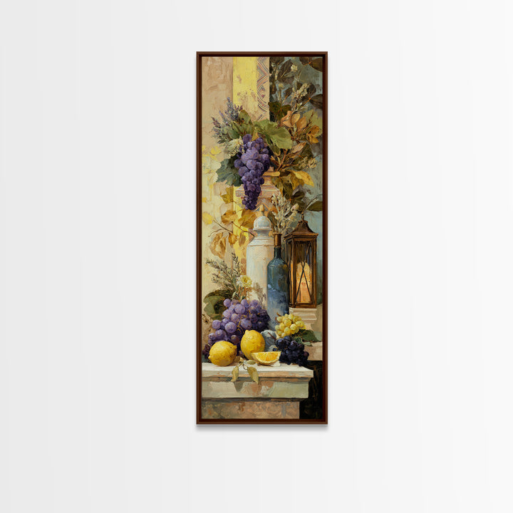 Grapes and Wine Still Life Canvas Print, French Country Art, Coastal Wall Art, Farmhouse Decor, Watercolor Art, Country, FCA-1x3-21