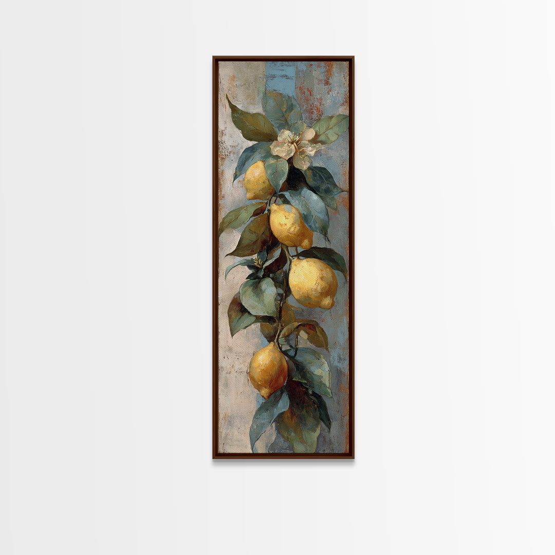 Aged Botanical Plate of Lemons and Leaves Canvas Print, French Country Art, French Country Decor, Farmhouse Decor, Country, FCA-1x3-24