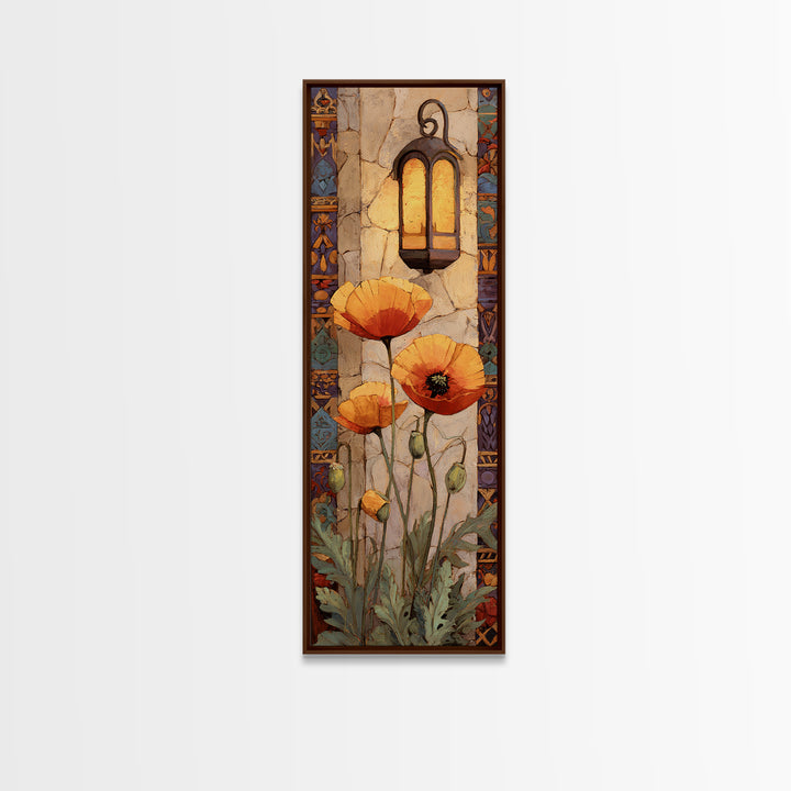 Poppies Beside a Stone Garden Wall Canvas Print, French Country Art, Digital Download Art, Farmhouse Decor, Watercolor Art, FCA-1x3-27