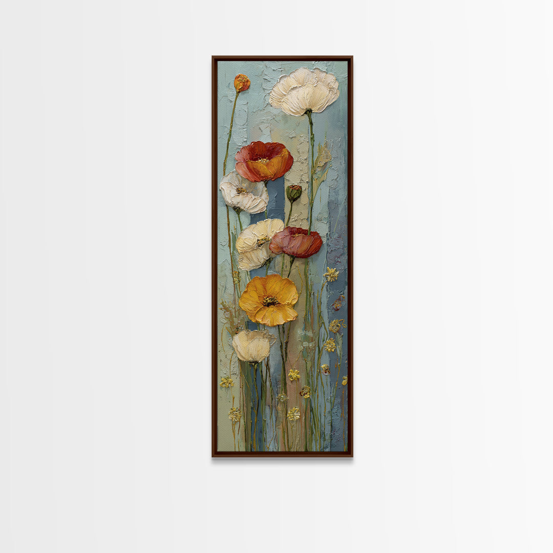 Poppies Beside a Stone Garden Wall Canvas Print, French Country Art, French Country Decor, Farmhouse Decor, Country, FCA-1x3-3