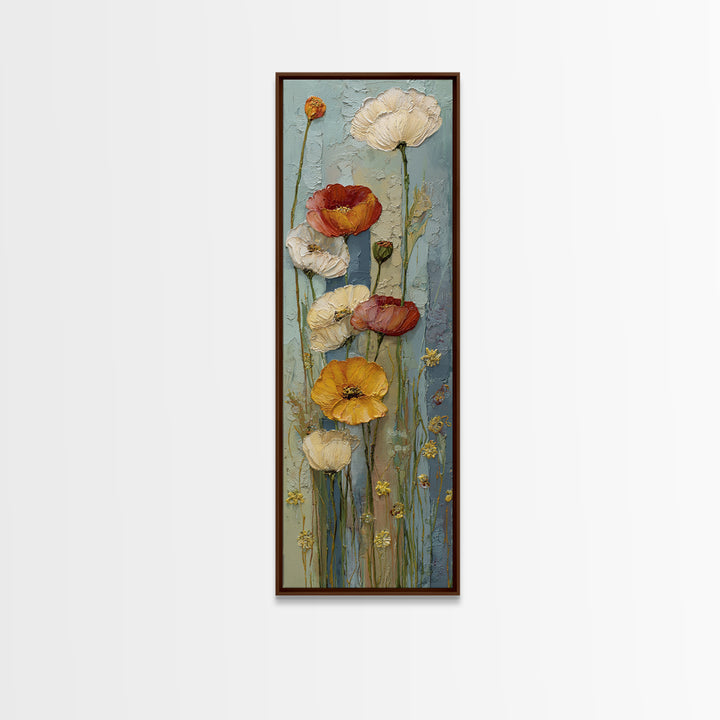 Poppies Beside a Stone Garden Wall Canvas Print, French Country Art, French Country Decor, Farmhouse Decor, Country, FCA-1x3-3