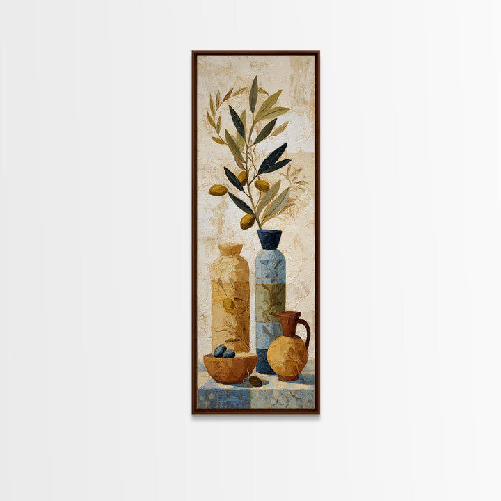 Olive Branch Wreath on Cream Ground Framed Canvas Print, French Country Art, Farmhouse Wall Decor, Farmhouse Decor, Country, FCA-1x3-34