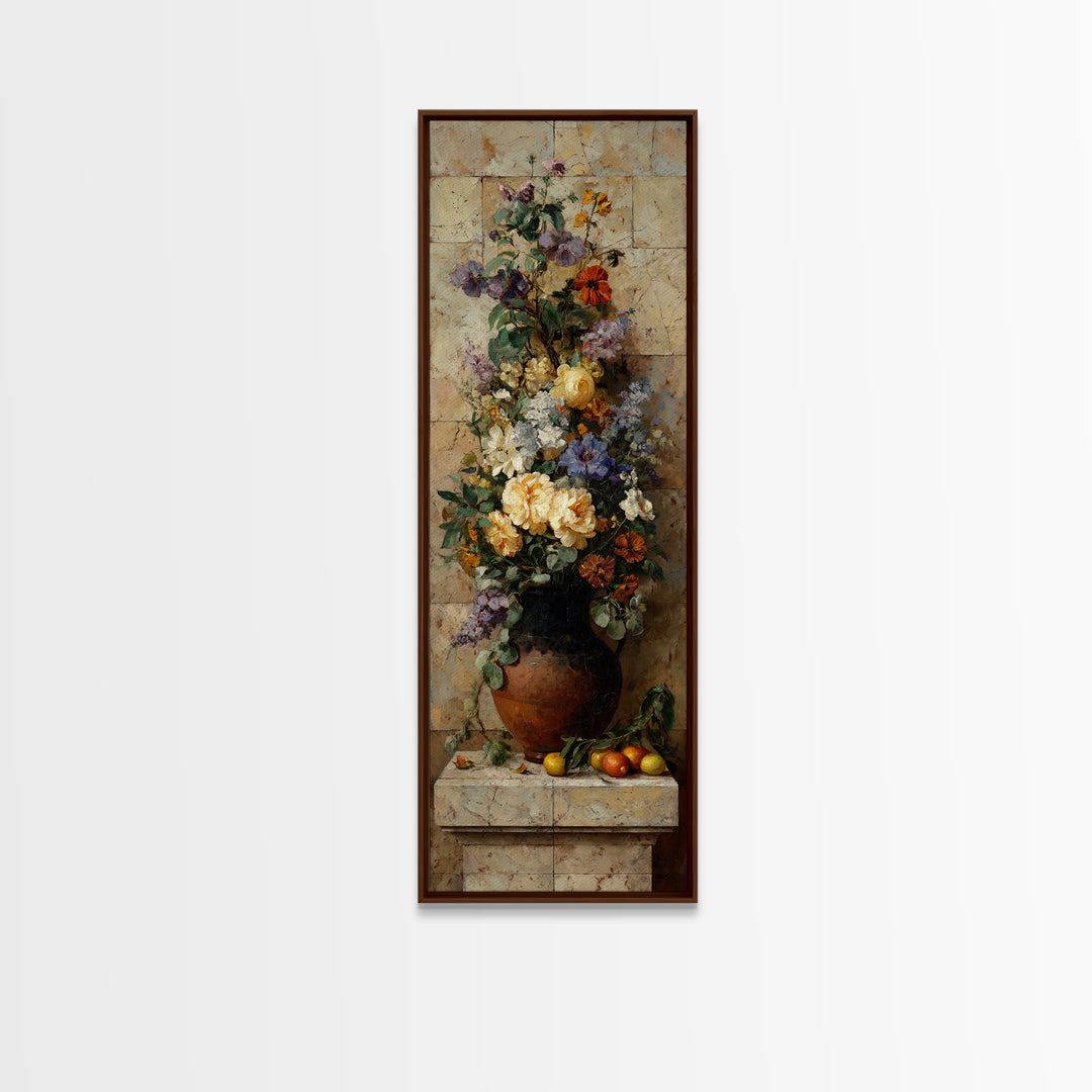 Antique Copper Pot and Flowers Still Life Canvas Print, French Country Art, Landscape Wall Art, Farmhouse Decor, Country, FCA-1x3-36