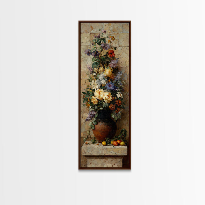 Antique Copper Pot and Flowers Still Life Canvas Print, French Country Art, Landscape Wall Art, Farmhouse Decor, Country, FCA-1x3-36