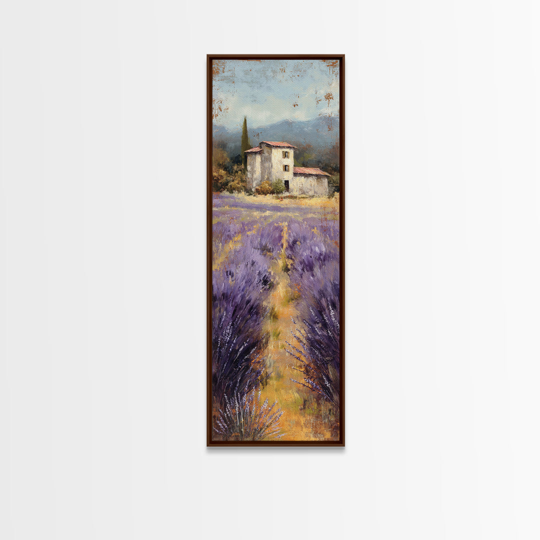 Lavender Field with Distant Stone Farmhouse Canvas Print, French Country Art, Landscape Painting, Farmhouse Decor, Country, FCA-1x3-37