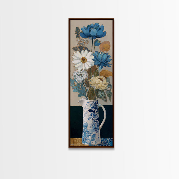 Blue and White Ceramic Pitcher Canvas Print, French Country Art, Gallery Decor, Farmhouse Decor, Oil Painting, Country, FCA-1x3-39