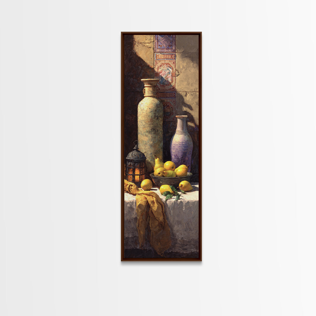 Pear Still Life on Linen Tablecloth Canvas Print, French Country Art, Wall Decor, Farmhouse Decor, Fine Art, Country, FCA-1x3-40