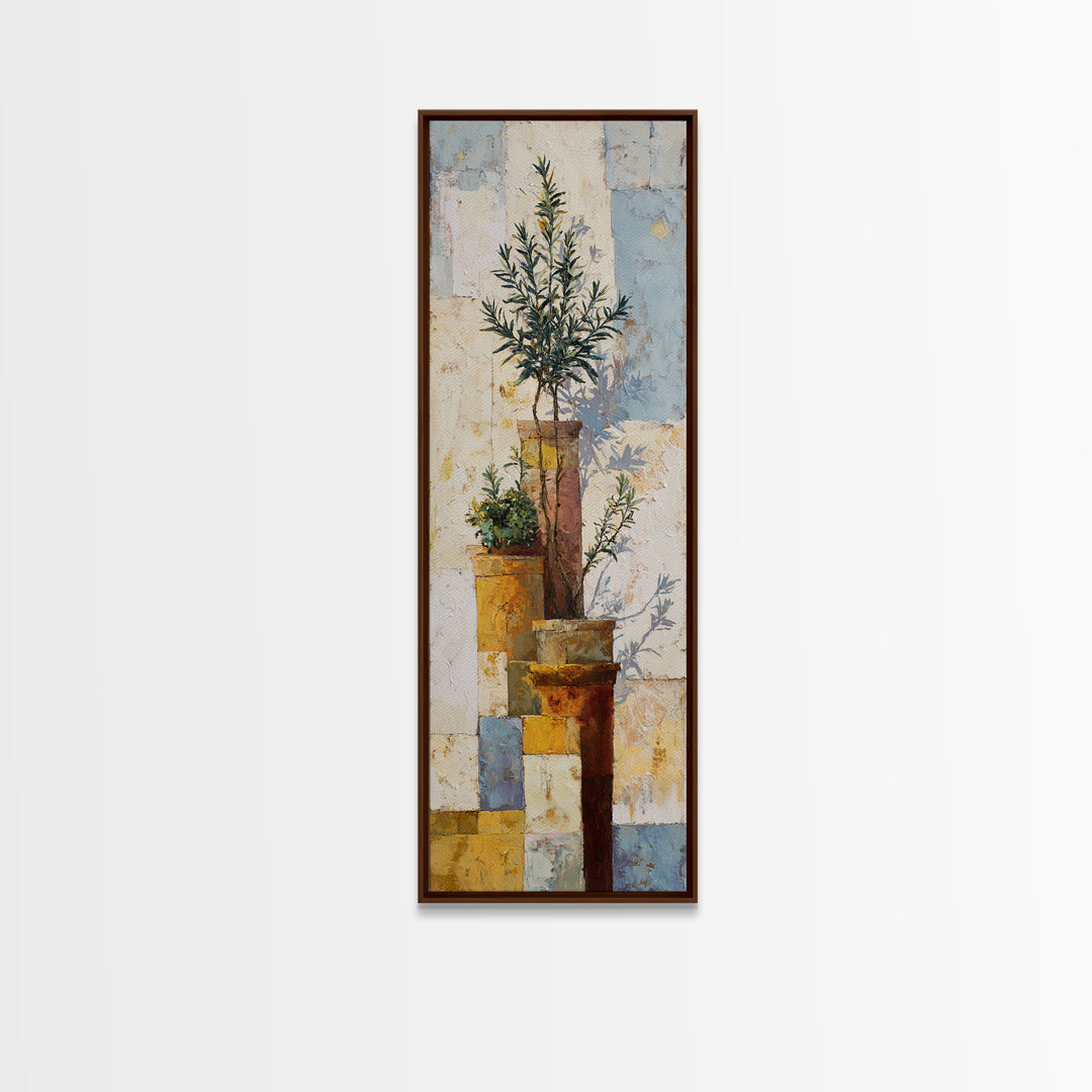 Terra Cotta Pots Framed Canvas Print, French Country Art, Neutral Decor, Farmhouse Decor, Fine Art, Country, Wall Art, FCA-1x3-47