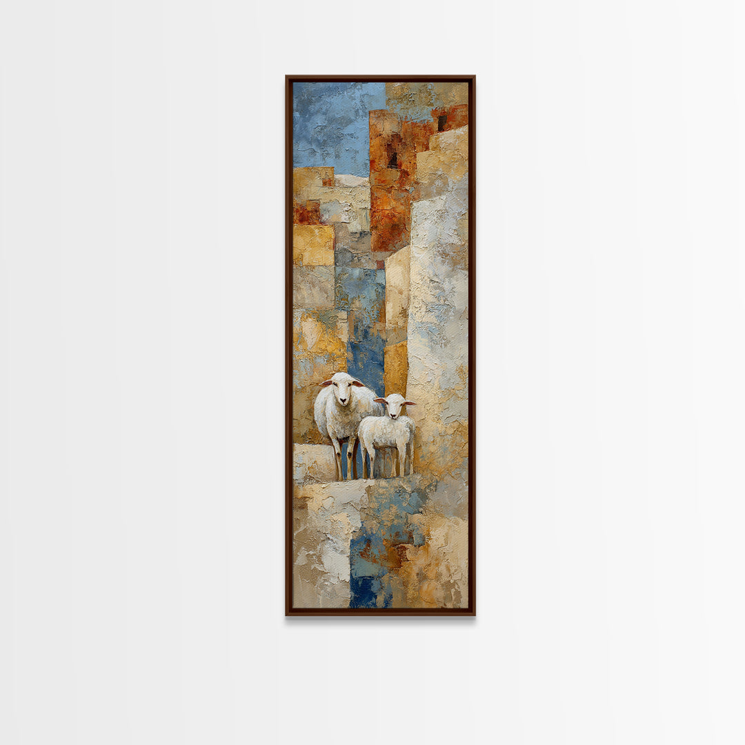 Pastoral Sheep in Rolling Countryside Framed Canvas Print, French Country Art, Floral Wall Art, Farmhouse Decor, Country, FCA-1x3-50