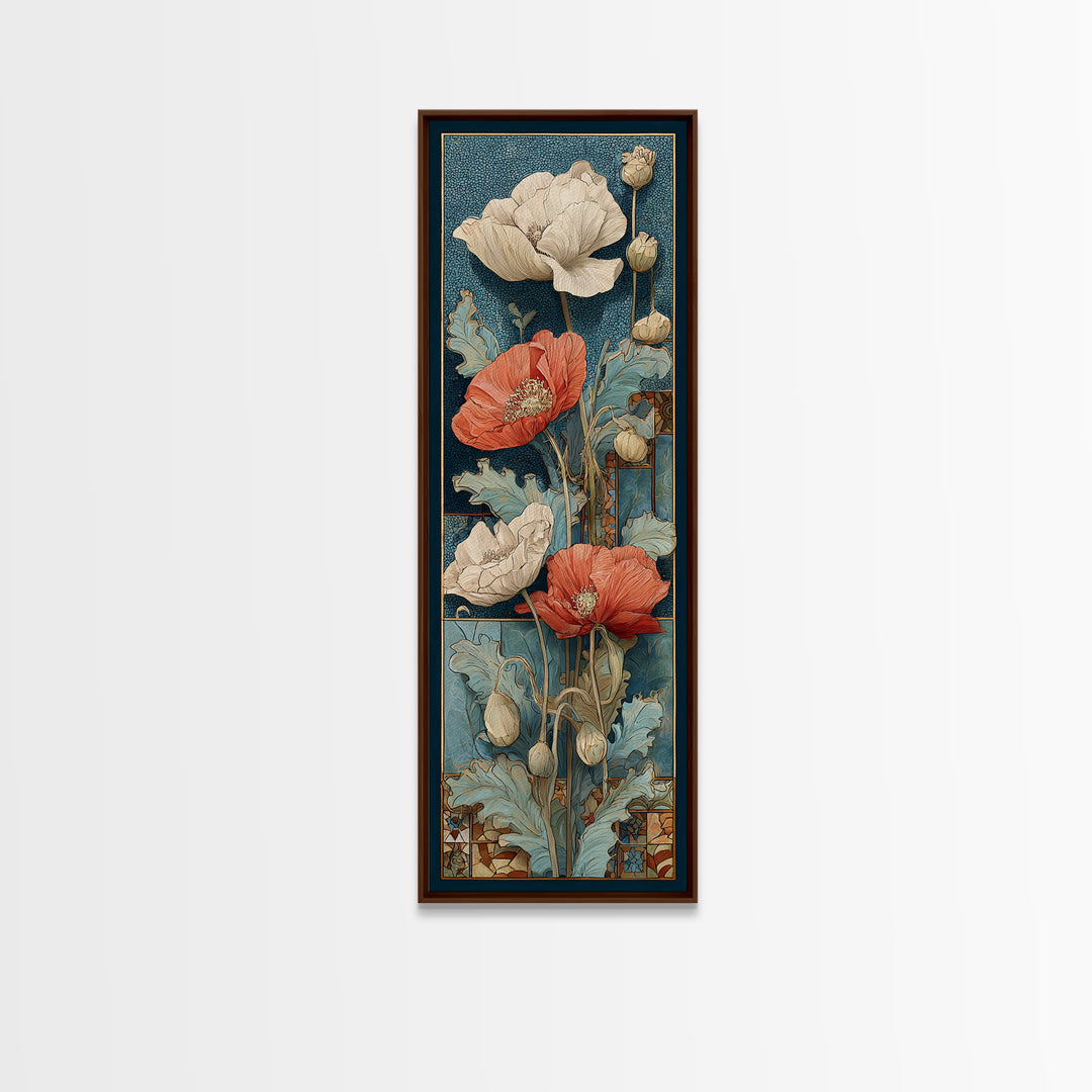 Poppies Beside a Stone Garden Wall Canvas Print, French Country Art, Art Print, Farmhouse Decor, Country, Digital Wall Art, FCA-1x3-51