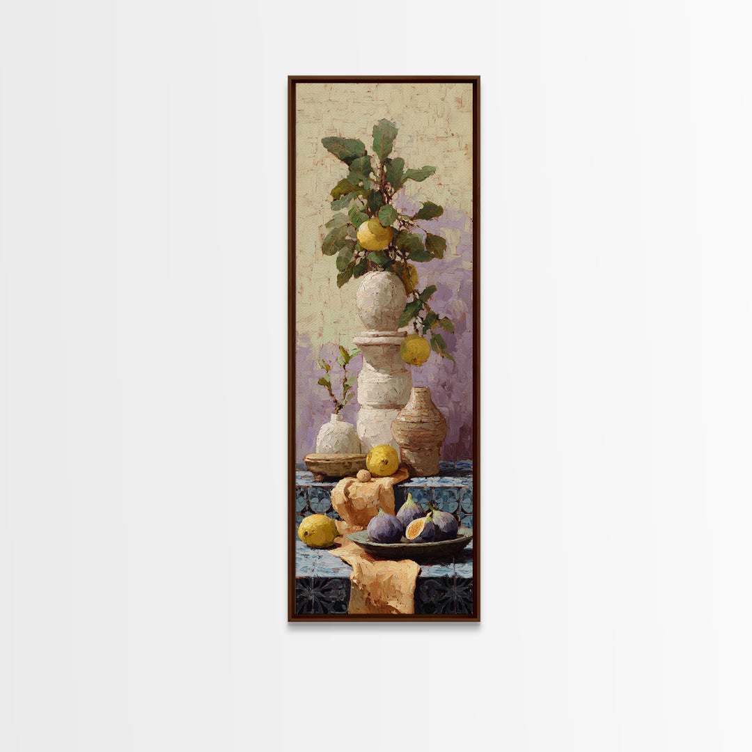 Figs on Ceramic Plate Framed Canvas Print, French Country Art, Above Bed Art, Farmhouse Decor, Abstract Art, Country, FCA-1x3-52