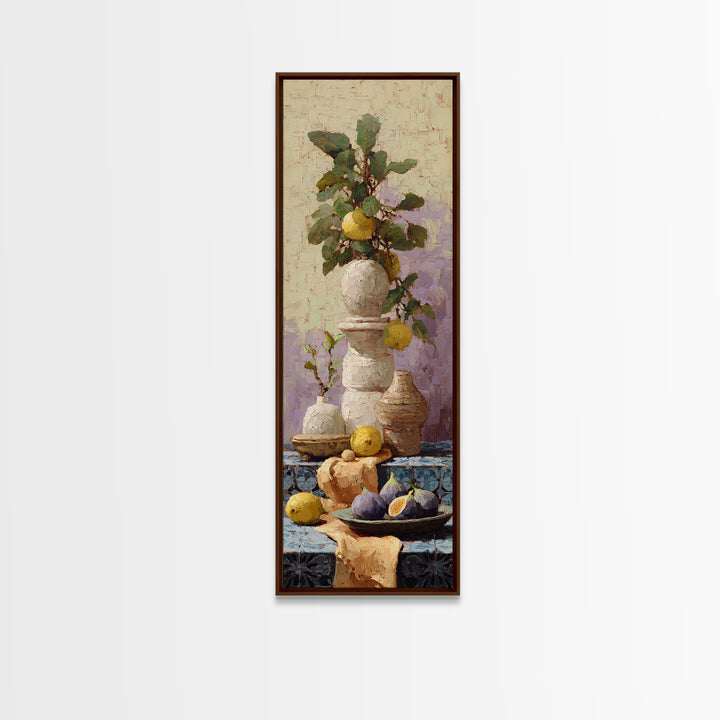 Figs on Ceramic Plate Framed Canvas Print, French Country Art, Above Bed Art, Farmhouse Decor, Abstract Art, Country, FCA-1x3-52