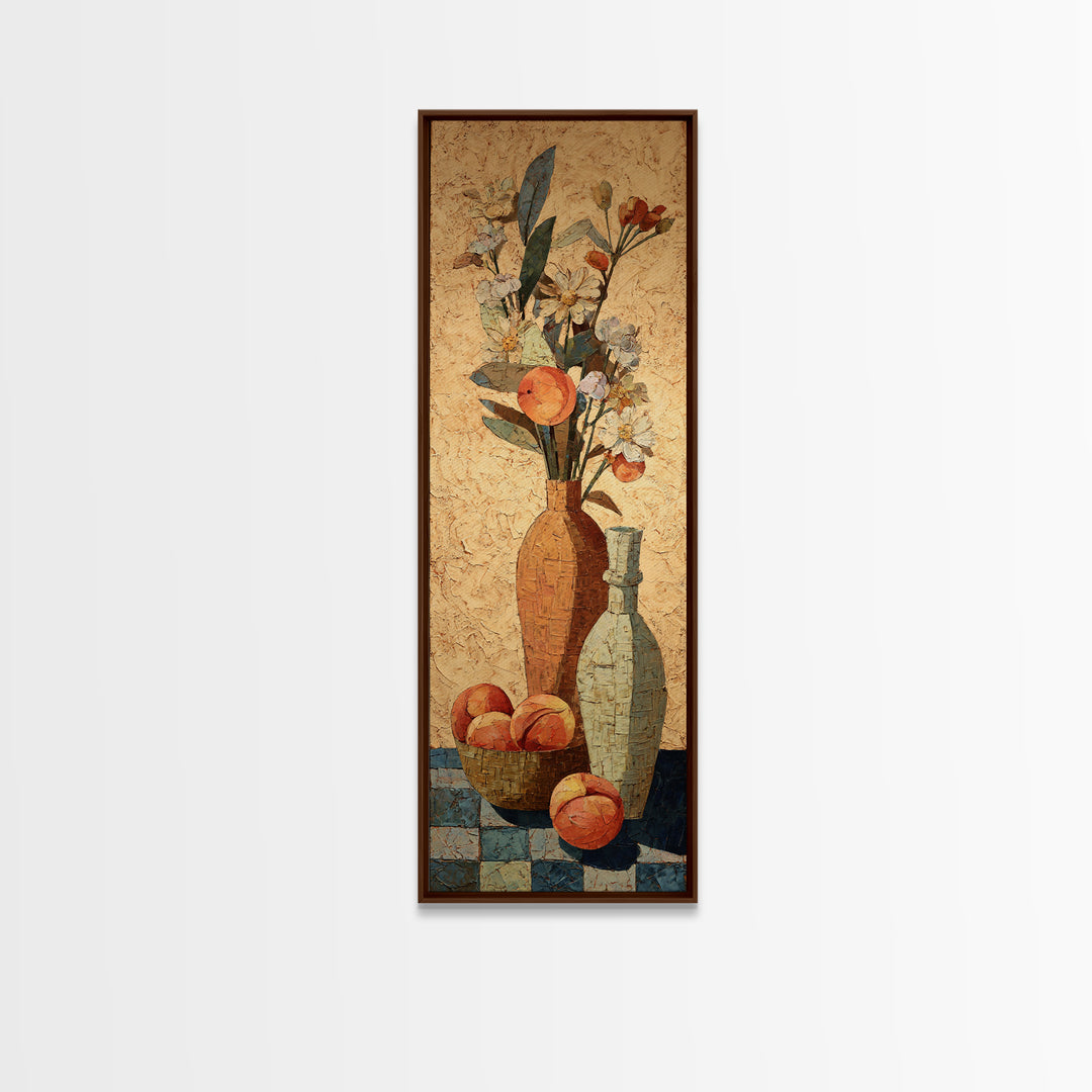 Basket of Fresh Peaches and Wildflowers Canvas Print, French Country Art, Statement Artwork, Farmhouse Decor, Fine Art, Country, FCA-1x3-56